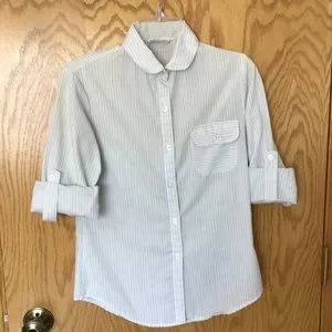 huk-a-poo | Tops | Hukapoo White Blouse With Blue Gray Pinstripes Peter ...